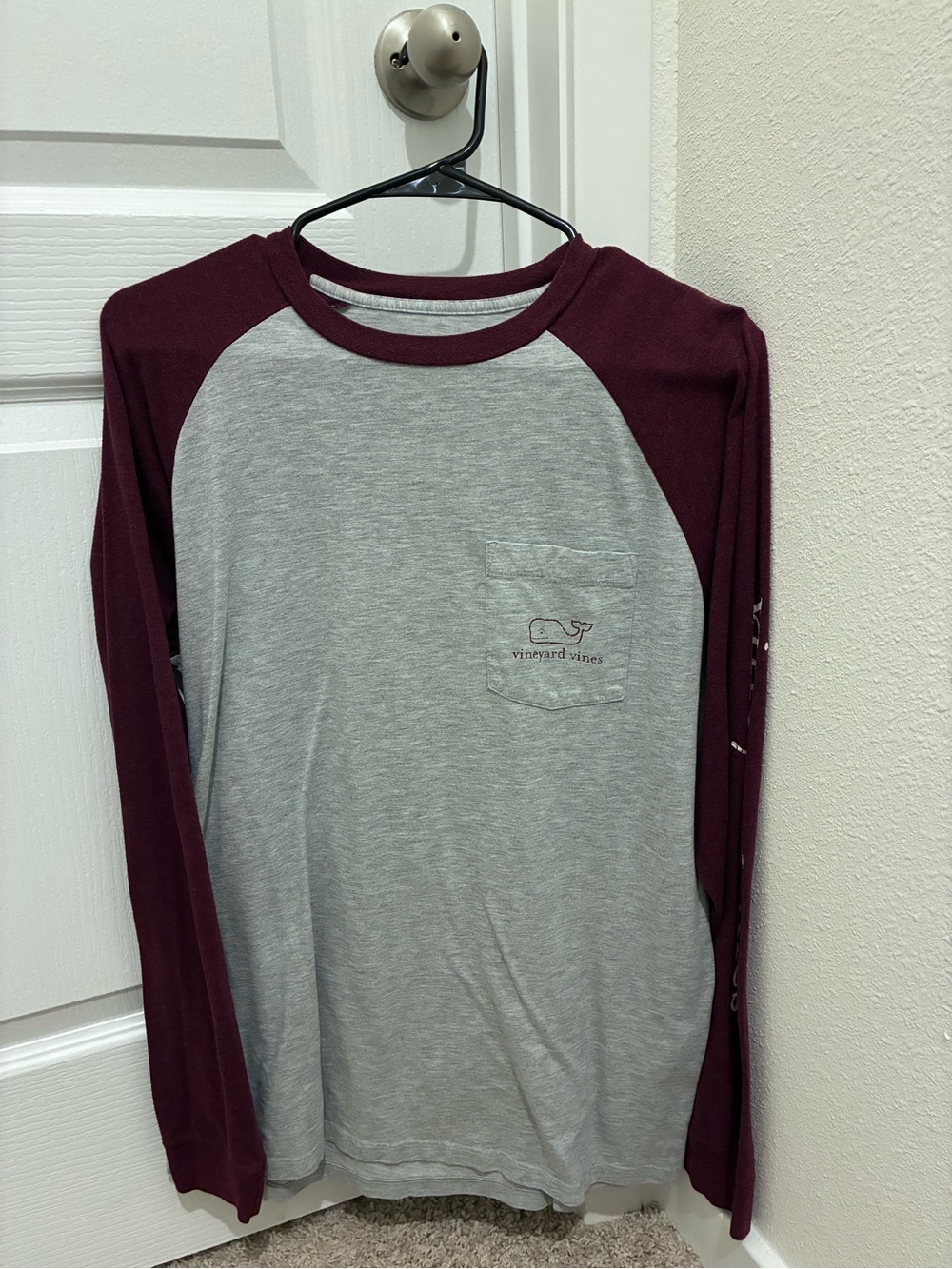 Vineyard Vines Maroon and Heather Gray Long Sleeve Raglan Tee